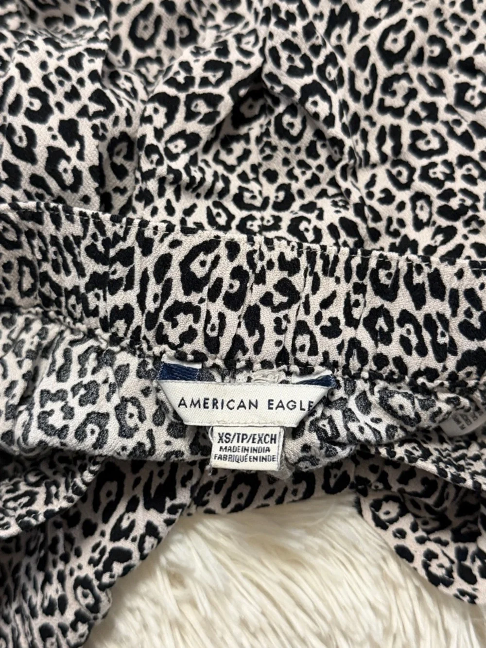 American Eagle Outfitters Black and White Leopard Flounce Mini Skirt